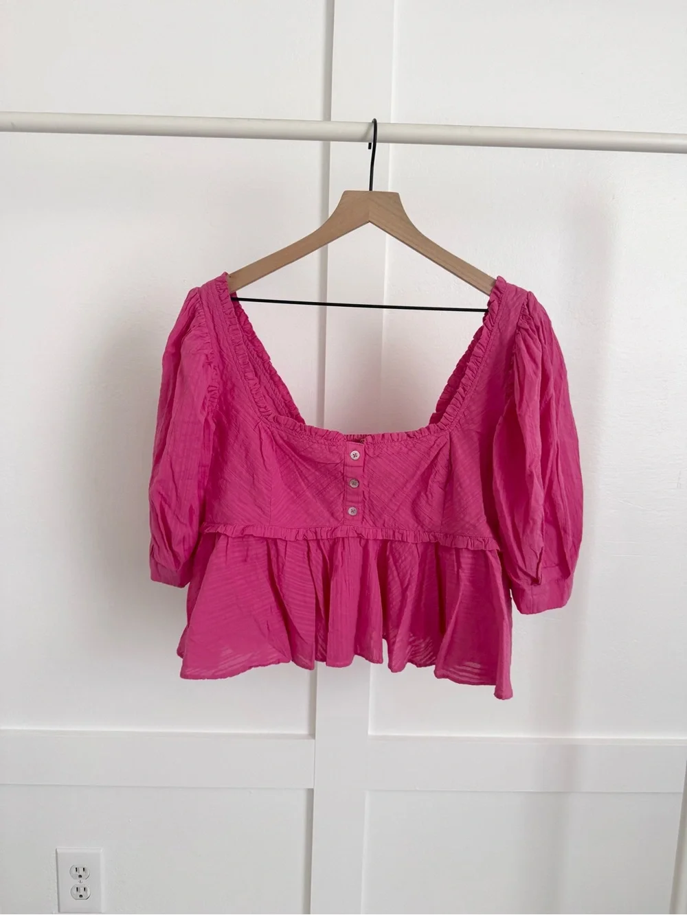 Free People Pink Puff Sleeve Top